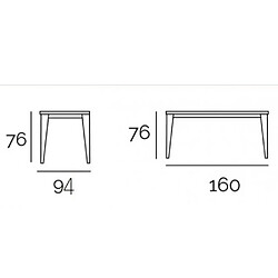 Inside 75 Table repas TONNE 6 couverts 160x94cm pieds noirs plateau céramique blanc