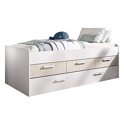 Pegane Lit enfant en bois coloris imitation lamelles, blanc - Longueur 194 x Profondeur 95 x Hauteur 67 cm 