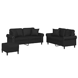 vidaXL Ensemble de canapés 3 pcs avec coussins noir similicuir