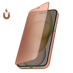 Avizar Étui Clear View pour iPhone 15 Plus Clapet Miroir Fonction Support Rose Gold pas cher