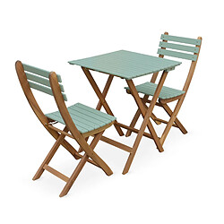 Table de jardin bistrot 60x60cm - Barcelona Bois / Vert de gris - pliante bicolore carrée en acacia avec 2 chaises pliables | sweeek Table de jardin bistrot en bois 60x60cm - Barcelona Bois / Vert de gris - pliante bicolore carrée en acacia avec 2 chaises pliables