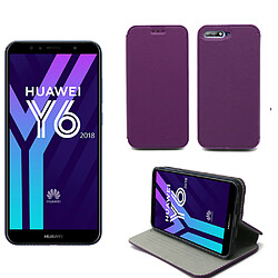 Huawei Y6 2018 4G : Etui violet Slim Style Cuir avec stand - Housse noire coque anti choc de protection smartphone 2018 - Accessoires pochette case XEPTIO