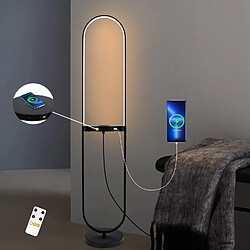 NETTLIFE Lampadaire Salon Led sans fil Rechargeable - Dimmable Télécommande Étagère avec port USB Lampadaire pied Noir Métal Lampe d'étagère