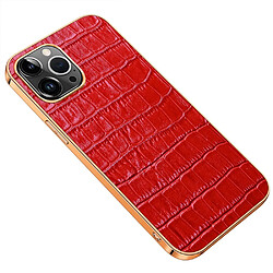 Coque en TPU + cuir véritable électroplaqué, texture crocodile, anti-chute pour votre iPhone 14 Pro Max - rouge