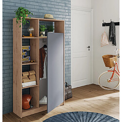 Pegane Armoire / meuble de rangement coloris chêne doré/gris - Hauteur 180 x Longueur 100 x Profondeur 35 cm