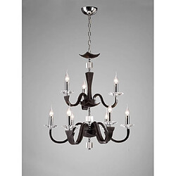 Luminaire Center Suspension Nardini 2 Tier 9 Ampoules chrome poli marron foncé Faux cuir/cristal