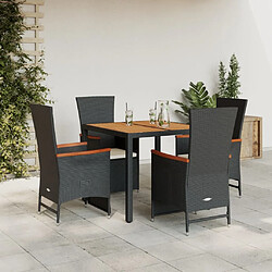 Maison Chic Ensemble à manger d'extérieur 5 pcs avec coussins,Salon de jardin,Mobilier de jardin Noir Résine tressée -GKD316966