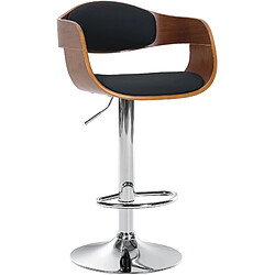 Decoshop26 Tabouret de bar x1 design scandinave en PVC noir et structure en bois noyer pieds métal chromé 10_0005042