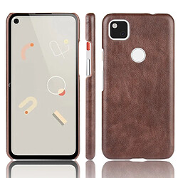 Coque en TPU + PU peau de litchi enrobée rigide marron pour votre Google Pixel 4a