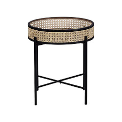 Beliani Table appoint rotin clair / métal noir d 36 cm VIENNA