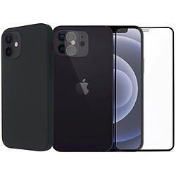 Protection intégrale Verre Trempé avec bords Noir pour iPhone 12 +Verre Trempé Caméra Arrière+Coque souple silicone Noire-Visiodirect-