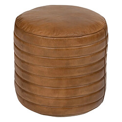 Pegane Pouf rond en cuir coloris marron - diamètre 40 x Hauteur 45 cm