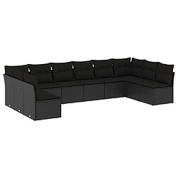 Maison Chic Salon de jardin 10 pcs avec coussins | Ensemble de Table et chaises | Mobilier d'Extérieur noir résine tressée -GKD51428