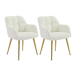 Lot de 2 chaises avec accoudoirs - Tissu bouclette et métal doré - Blanc - PEGA de Pascal MORABITO