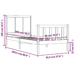 vidaXL Cadre de lit sans matelas noir 90x200 cm bois de pin massif pas cher