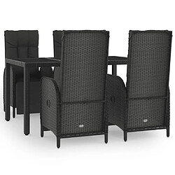 vidaXL Ensemble à manger de jardin coussins 5pcs Noir Résine tressée