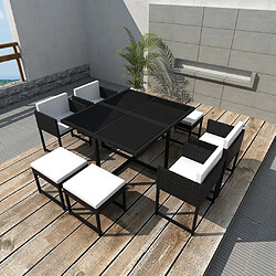 Maison Chic Salon de jardin 9 pcs + coussins - Mobilier/Meubles de jardin - Table et chaises d'extérieur Résine tressée Noir -MN29532