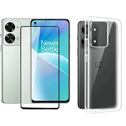 Pack coque transparente en TPU et Protection écran vitre en verre trempé FULL cover noir OnePlus Nord 2T 5G / One Plus Nord 2T 5G - pochette XEPTIO