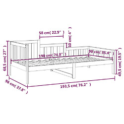 vidaXL Lit de jour sans matelas blanc 90x190 cm bois de pin massif pas cher