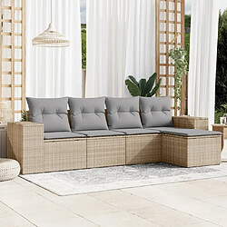 Maison Chic Salon de jardin avec coussins 5 pcs, Ensemble Tables et chaises de jardin,, Ensemble Tables et chaises de jardin, beige résine tressée -GKD267633