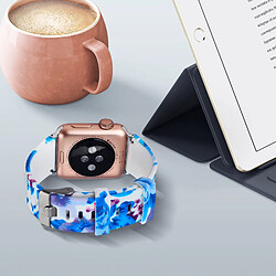 Acheter Avizar Bracelet Apple Watch 42 et 44 mm Motifs Fleuris en Silicone - Blanc et Bleu