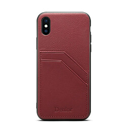 Wewoo Coque Pour iPhone XR Denior V1 Housse de protection en cuir de vachette voiture de luxe avec fentes double carte rouge foncé