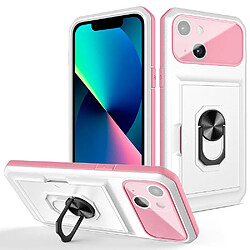 Coque en TPU + acrylique anti-rayures avec béquille et porte-carte blanc/rose pour votre iPhone 13 6.1 pouces