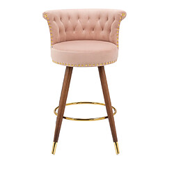 ComfortXL Tabourets de Bar Pivotants en Velours avec Nieten Design, Lot de 2, Pieds en Bois, Rose pas cher