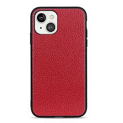 Coque en TPU + cuir véritable texture litchi rouge pour votre Apple iPhone 13 6.1 pouces