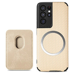 Coque en TPU + PU texture en fibre de carbone avec porte-carte kaki pour votre Samsung Galaxy S21 Ultra 5G