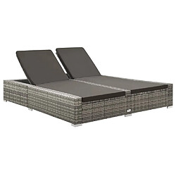 Maison Chic Chaise longue | Transat Bain de soleil double Résine tressée Gris -GKD16211