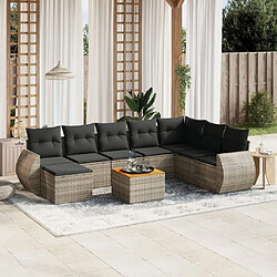 Maison Chic Salon de jardin 9 pcs avec coussins | Ensemble de Table et chaises | Mobilier d'Extérieur gris résine tressée -GKD21511