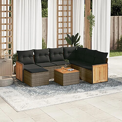 Maison Chic Ensemble Tables et chaises d'extérieur 8 pcs avec coussins,Salon de jardin gris résine tressée -GKD861970