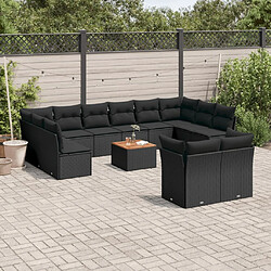 Maison Chic Salon de jardin avec coussins 13 pcs | Ensemble de Table et chaises | Mobilier d'Extérieur noir résine tressée -GKD55892