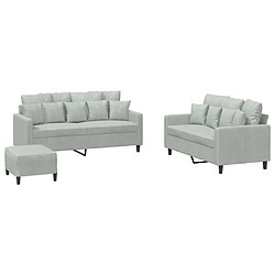 Maison Chic Ensemble de canapés 3 pcs avec coussins, Canapé droit Sofa pour Salon Gris clair Velours -GKD164946