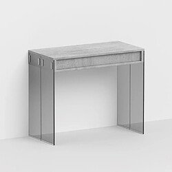 Inside 75 Table console extensible 45 à 270 cm STEF XL 10 couverts piétement verre fumé plateau gris ciment