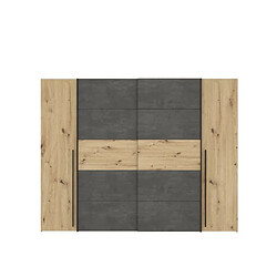 Armoire 2 portes battantes + 2 portes coulissantes - Decor chene artisan et beton gris - L 270,3 x P 61,2 x H 210 cm - NARAGO