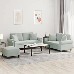 Maison Chic Ensemble de canapés 3 pcs avec coussins, Canapé droit Sofa pour Salon gris clair velours -GKD737076