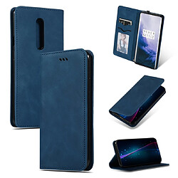 Wewoo Housse Coque Etui en cuir avec rabat horizontal magnétique Business Skin Feel pour OnePlus 7 Pro Bleu marine