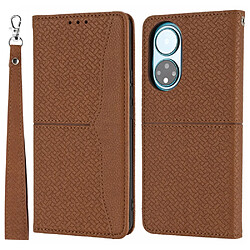 Etui en PU texture tissée légère avec support marron pour votre Honor 50