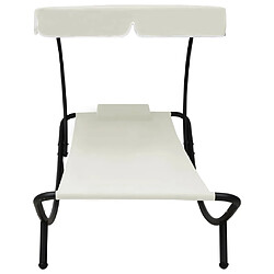 Avis Helloshop26 Transat chaise longue bain de soleil lit de jardin terrasse meuble d'extérieur avec auvent et oreiller blanc crème 02_0012276