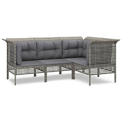 Maison Chic Salon de jardin 4 pcs + coussins - Mobilier/Meubles de jardin - Table et chaises d'extérieur Gris Résine tressée -MN68774