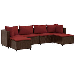 vidaXL Salon de jardin 6 pcs avec coussins Marron Résine tressée