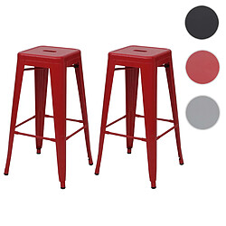 Mendler 2x tabouret de bar HWC-A73, chaise de comptoir, métal, design industriel, empilable ~ rouge