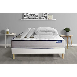 ACTISOM Pack prêt à dormir matelas Mémoire de forme ACTIMEMO FORM 200x200 cm 5zones confort + sommier KIT blanc + 2 oreillers+couette