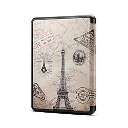 Etui en PU motif imprimé auto réveil et veille tour eiffel pour votre Amazon All-New Kindle (2019)