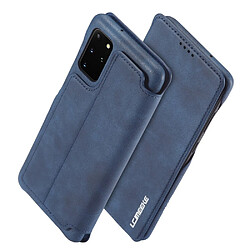 Etui en PU style rétro avec porte-carte bleu pour votre Samsung Galaxy S20 Plus