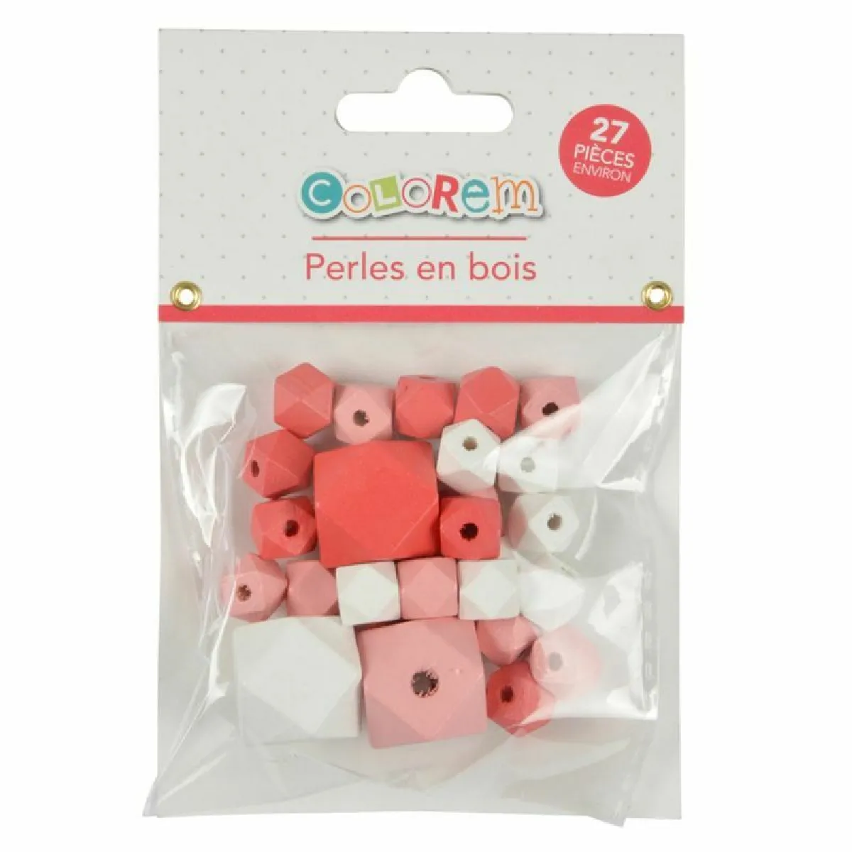 Paris Prix Lot de 27 Perles en Bois Diamant 1-2cm Corail & Blanc