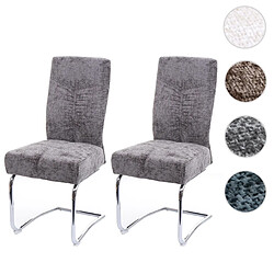 Mendler Lot de 2 chaises de salle à manger HWC-G56, chaise de cuisine cantilever chaise inclinable, métal tissu/textile chenille ~ gris foncé