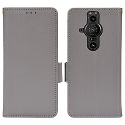 Etui en PU texture litchi, fermeture aimantée avec support gris pour votre Sony Xperia Pro-I